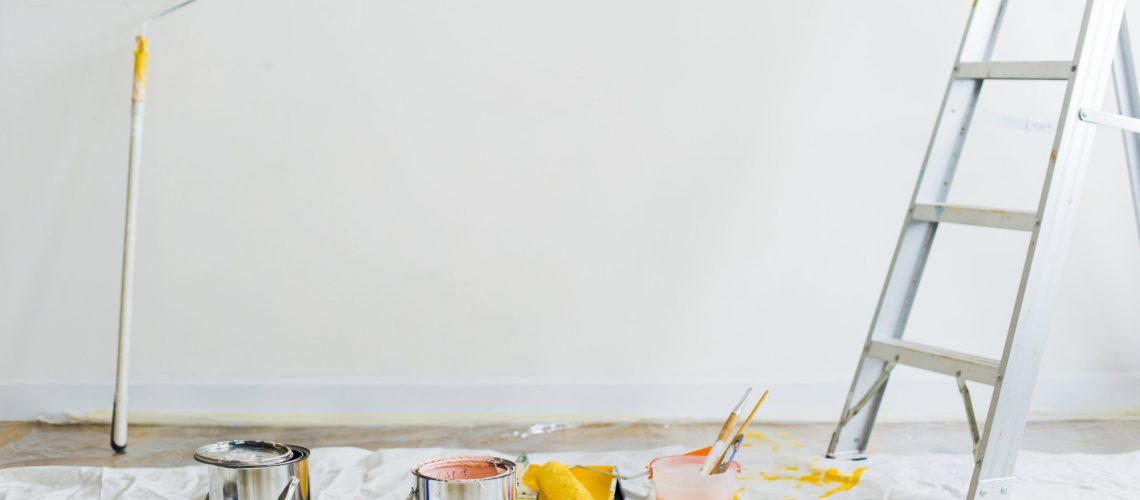 Buckets of paint on the floor Buckets Paint Floor