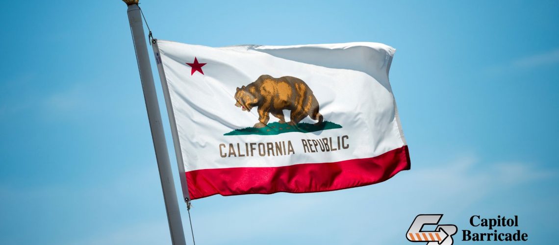 California flag flying with blue sky in the background