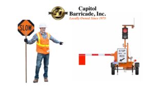 traffic control flaggers vs automtaed traffic control capitol barricade