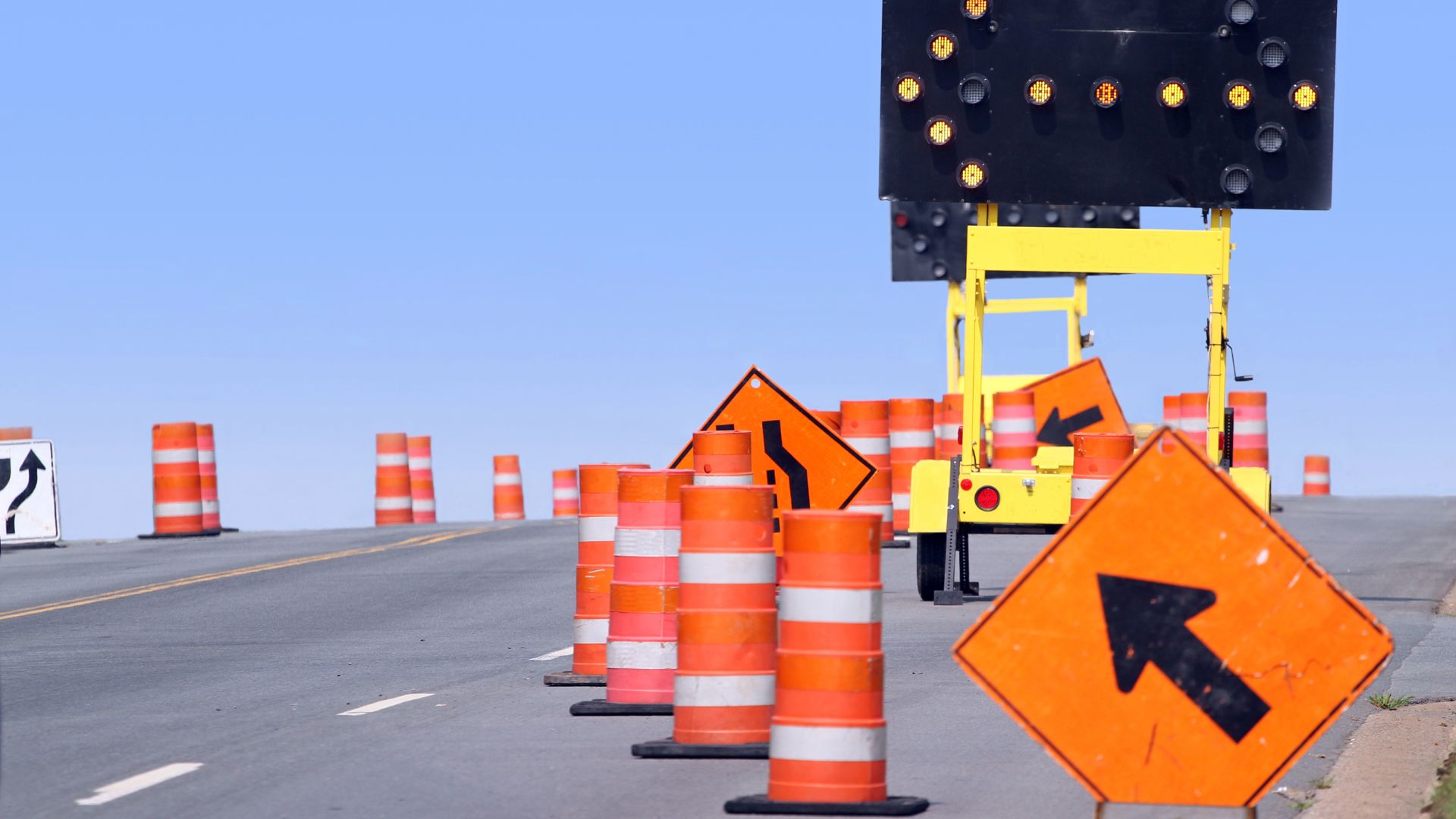 traffic control road work signs on the road